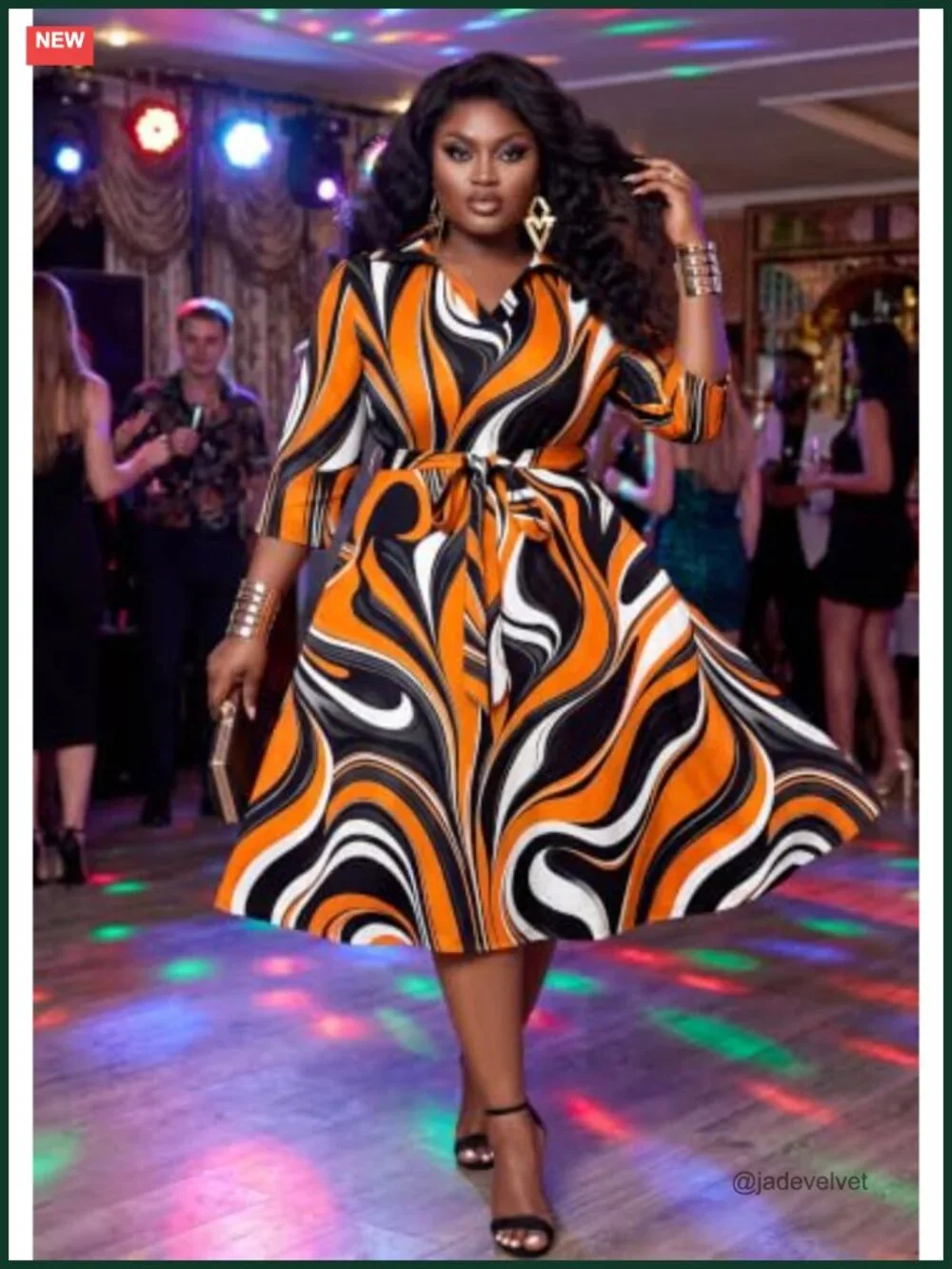 Plus Size Midi Dress Women Flutter Sleeve Wrap V-Neck with Pockets Belt